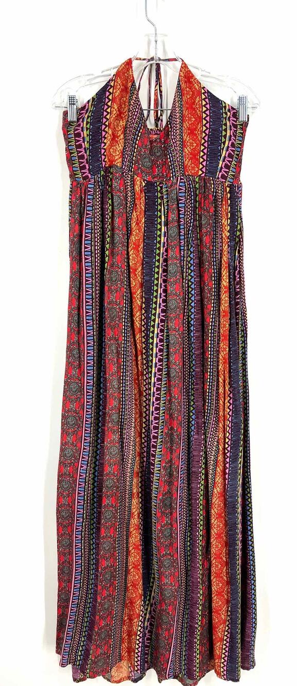 Chelsea & Violet Size L Purple/Multi Multi-Print Self-Tie Designer Dress Maxi